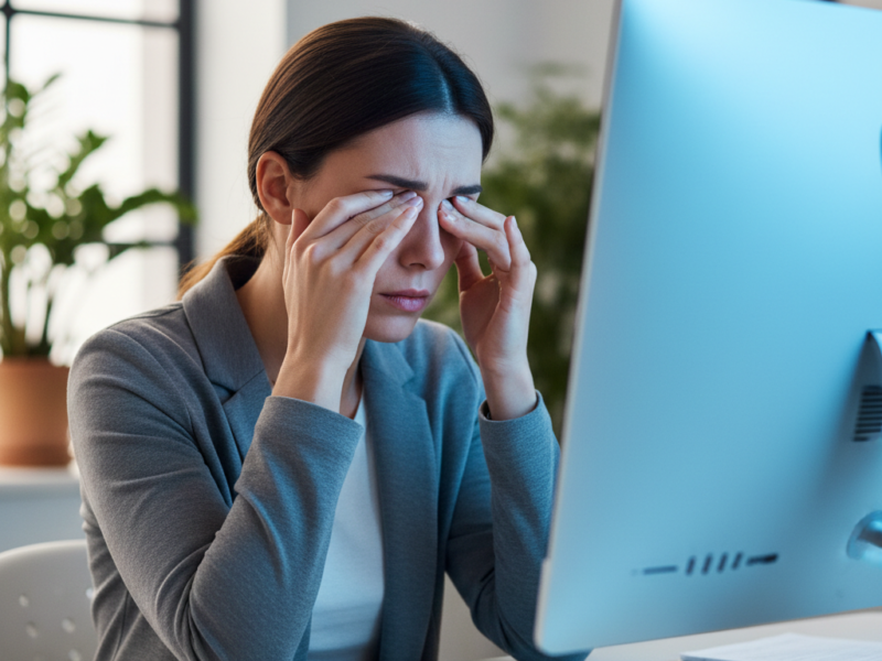 woman experiencing digital eye strain from screen overuse