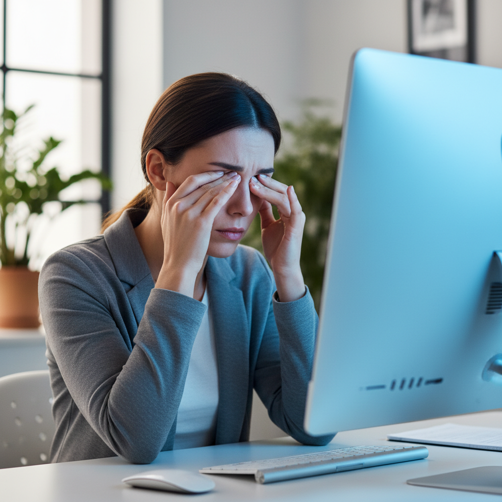 woman experiencing digital eye strain from screen overuse