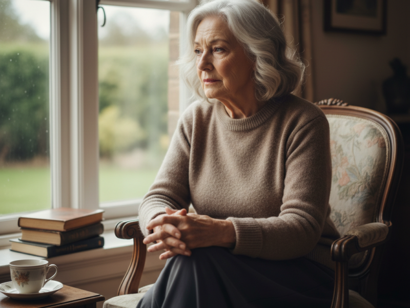 elderly woman reflecting on longevity secrets for healthy aging